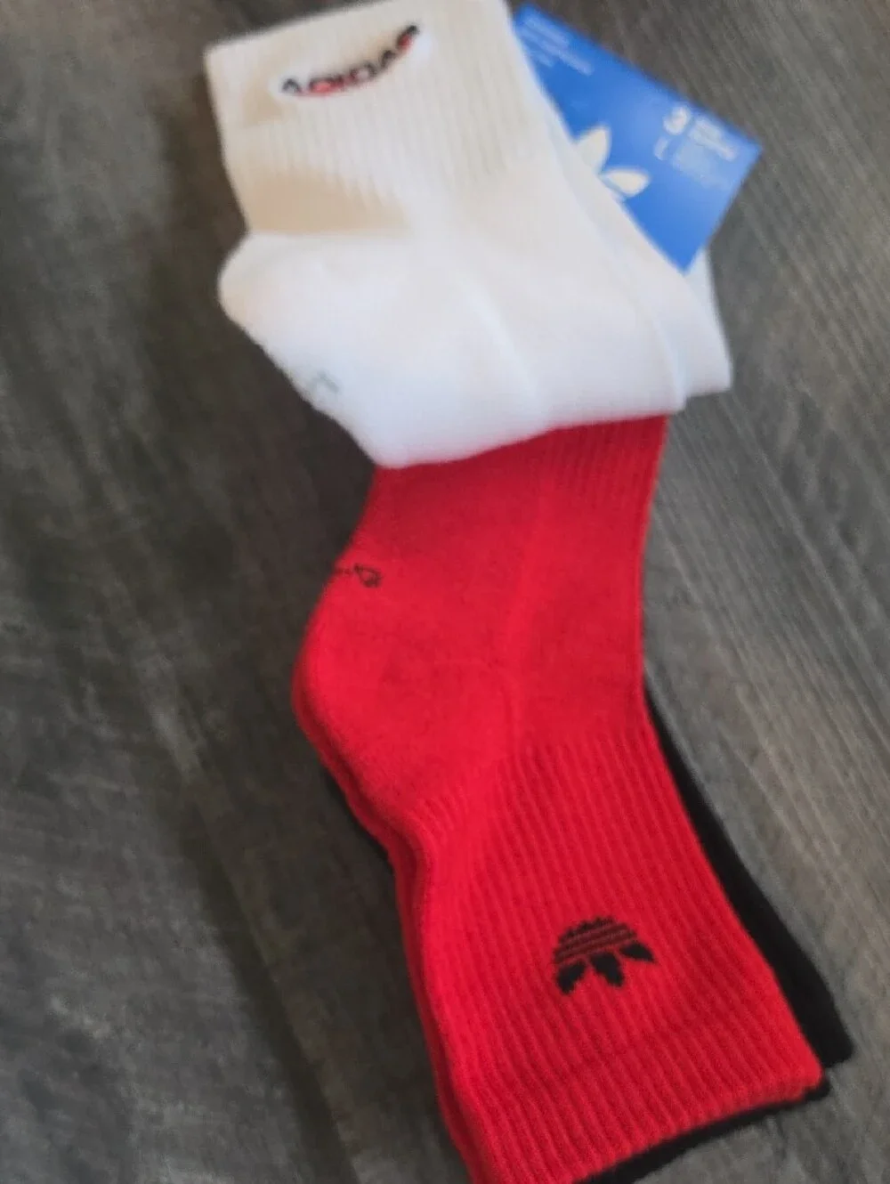 adidas Men’s 3-Pack Crew Socks - White with Red and Black Trim